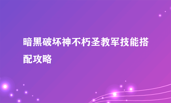 暗黑破坏神不朽圣教军技能搭配攻略