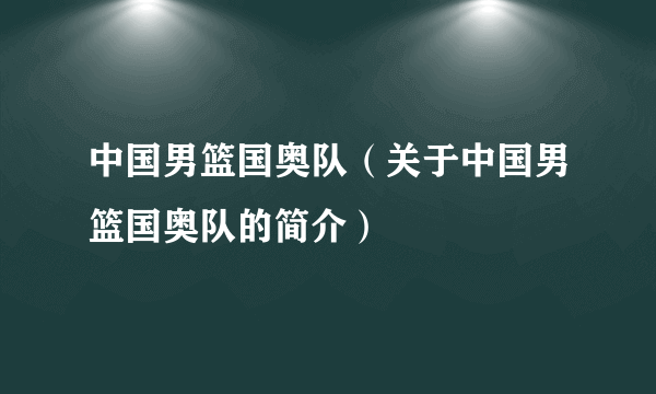 中国男篮国奥队（关于中国男篮国奥队的简介）