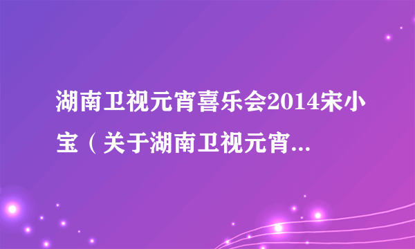 湖南卫视元宵喜乐会2014宋小宝（关于湖南卫视元宵喜乐会2014宋小宝的简介）