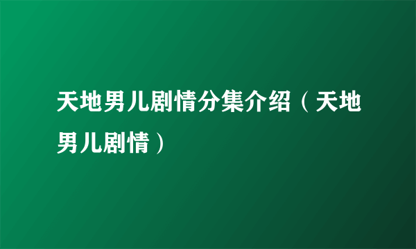 天地男儿剧情分集介绍（天地男儿剧情）