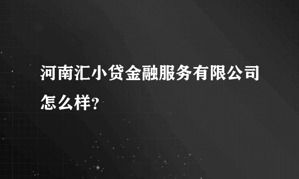 河南汇小贷金融服务有限公司怎么样？