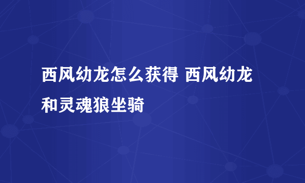 西风幼龙怎么获得 西风幼龙和灵魂狼坐骑