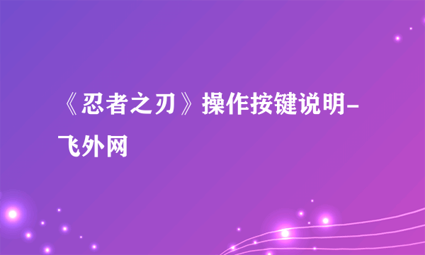 《忍者之刃》操作按键说明-飞外网