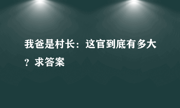 我爸是村长：这官到底有多大？求答案