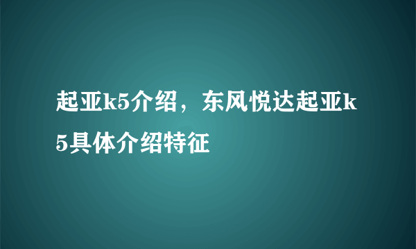 起亚k5介绍，东风悦达起亚k5具体介绍特征