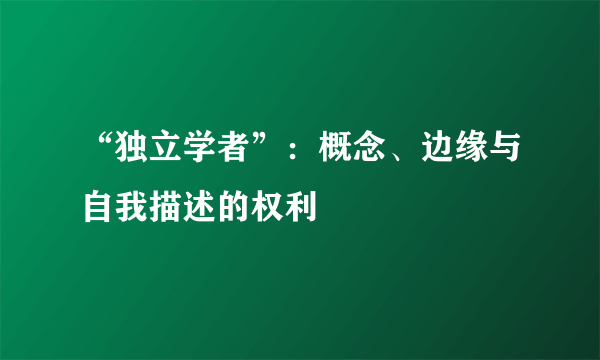 “独立学者”：概念、边缘与自我描述的权利