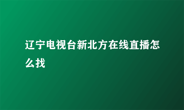 辽宁电视台新北方在线直播怎么找