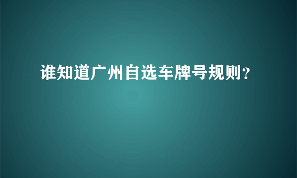 谁知道广州自选车牌号规则？