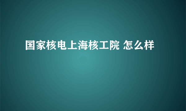 国家核电上海核工院 怎么样