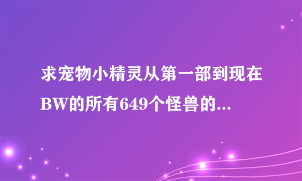 求宠物小精灵从第一部到现在BW的所有649个怪兽的电子图鉴