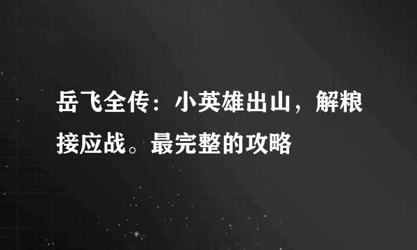 岳飞全传：小英雄出山，解粮接应战。最完整的攻略