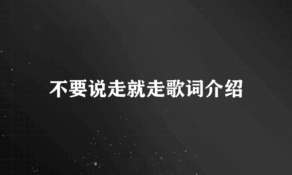 不要说走就走歌词介绍