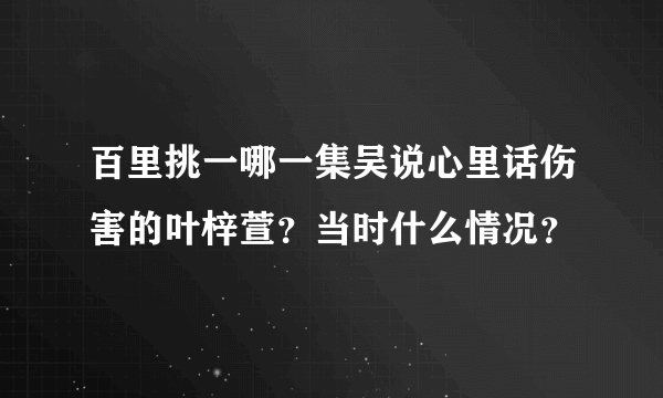 百里挑一哪一集吴说心里话伤害的叶梓萱？当时什么情况？