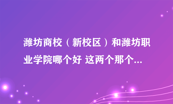 潍坊商校（新校区）和潍坊职业学院哪个好 这两个那个地方乱 打架的多么 教学质量怎么样 设备好吗 食堂好吗