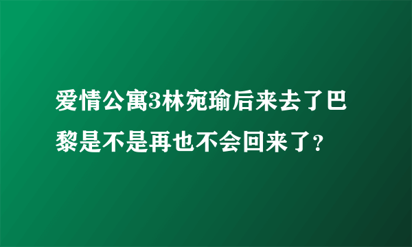 爱情公寓3林宛瑜后来去了巴黎是不是再也不会回来了？