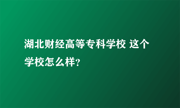 湖北财经高等专科学校 这个学校怎么样？