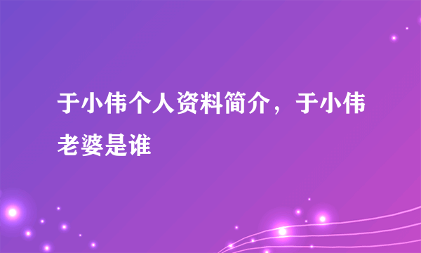 于小伟个人资料简介，于小伟老婆是谁