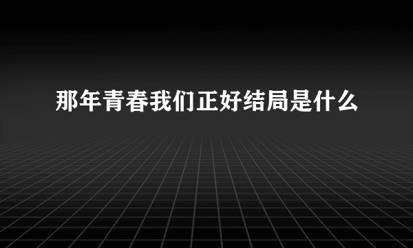 那年青春我们正好结局是什么