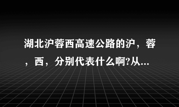 湖北沪蓉西高速公路的沪，蓉，西，分别代表什么啊?从什么地方到什么地方啊？