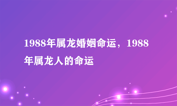 1988年属龙婚姻命运，1988年属龙人的命运