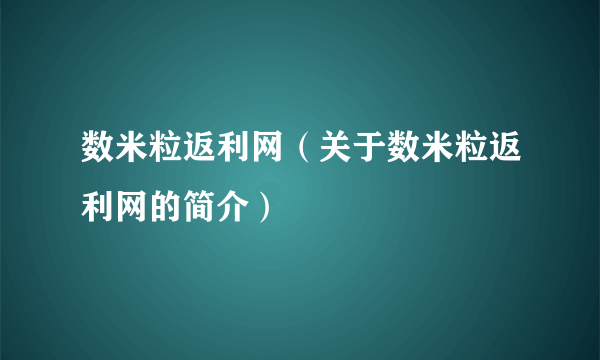 数米粒返利网（关于数米粒返利网的简介）