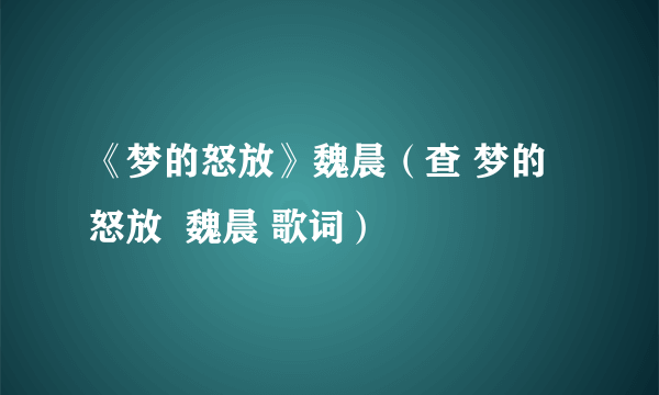 《梦的怒放》魏晨（查 梦的怒放  魏晨 歌词）