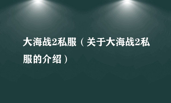 大海战2私服（关于大海战2私服的介绍）