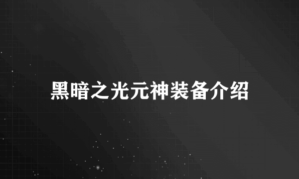 黑暗之光元神装备介绍