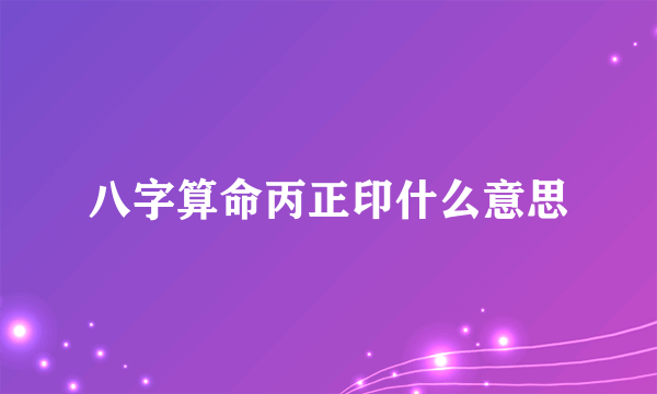 八字算命丙正印什么意思