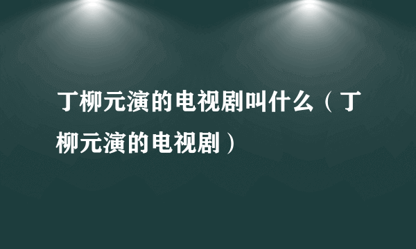 丁柳元演的电视剧叫什么（丁柳元演的电视剧）