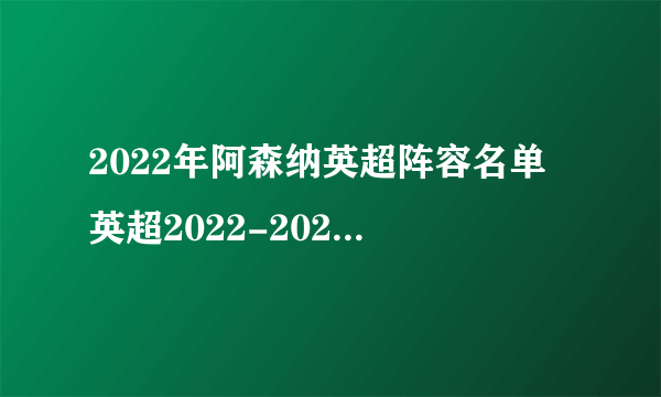 2022年阿森纳英超阵容名单 英超2022-2023赛季阿森纳阵容