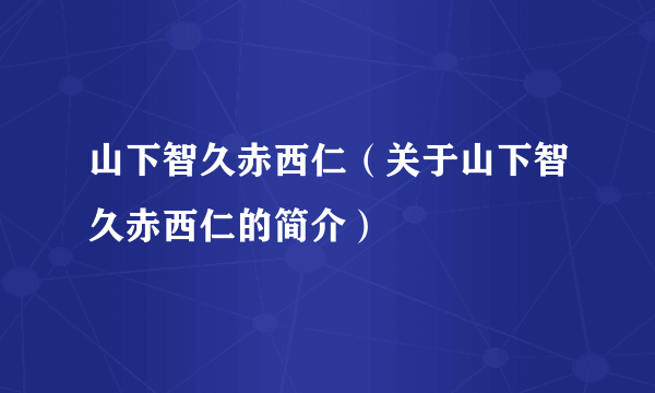 山下智久赤西仁（关于山下智久赤西仁的简介）