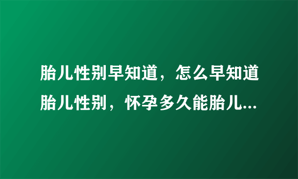 胎儿性别早知道，怎么早知道胎儿性别，怀孕多久能胎儿性别早知道，口味能早知道胎儿性别吗？