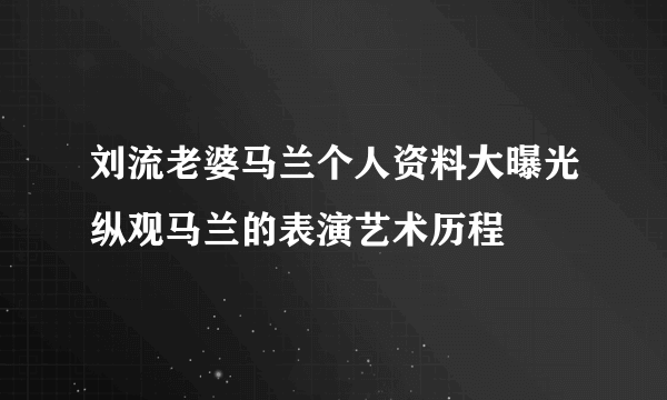 刘流老婆马兰个人资料大曝光纵观马兰的表演艺术历程