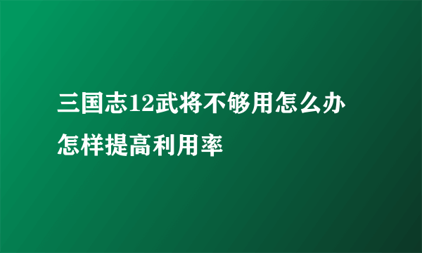 三国志12武将不够用怎么办 怎样提高利用率