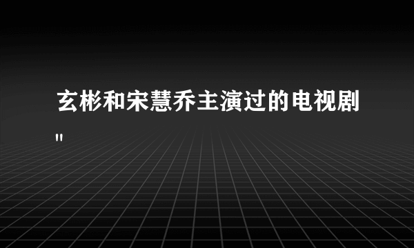 玄彬和宋慧乔主演过的电视剧