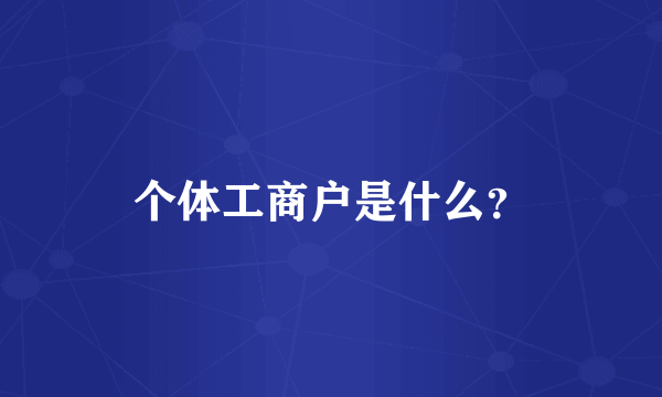 个体工商户是什么？