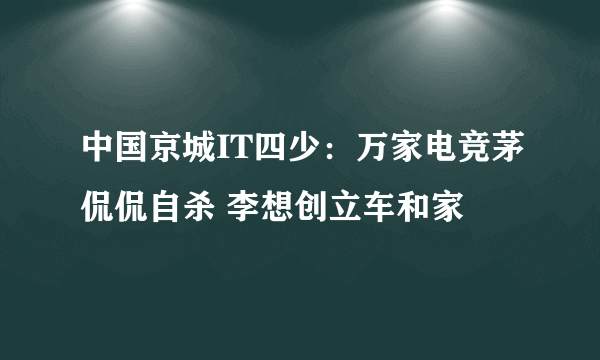 中国京城IT四少：万家电竞茅侃侃自杀 李想创立车和家