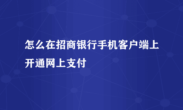 怎么在招商银行手机客户端上开通网上支付