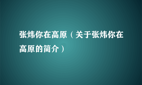 张炜你在高原（关于张炜你在高原的简介）