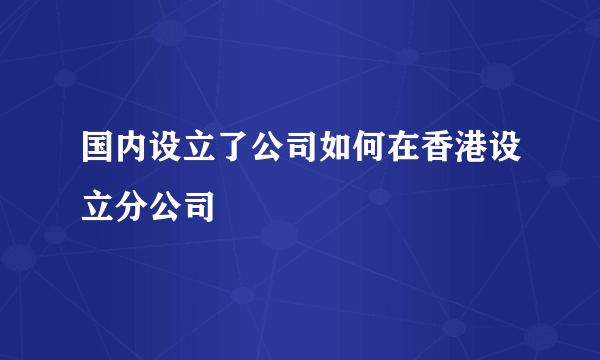 国内设立了公司如何在香港设立分公司