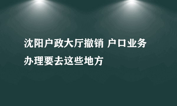 沈阳户政大厅撤销 户口业务办理要去这些地方