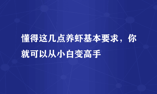 懂得这几点养虾基本要求，你就可以从小白变高手