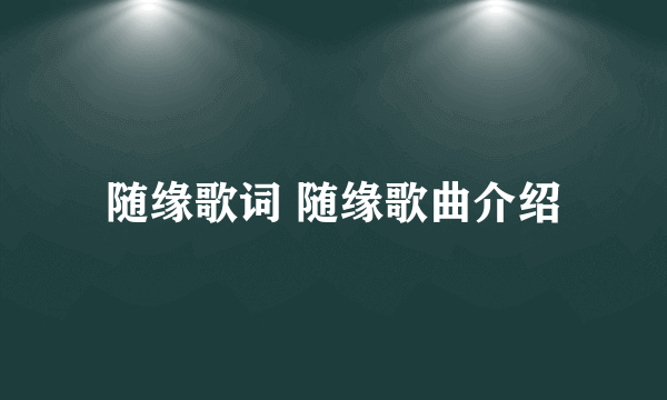 随缘歌词 随缘歌曲介绍