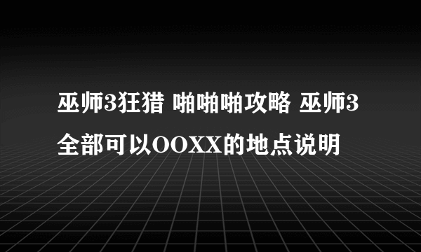 巫师3狂猎 啪啪啪攻略 巫师3全部可以OOXX的地点说明