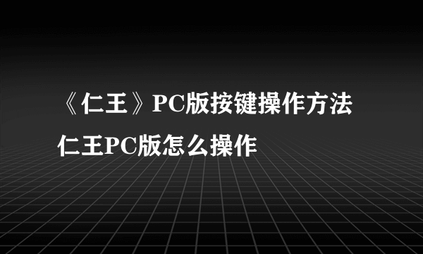 《仁王》PC版按键操作方法 仁王PC版怎么操作