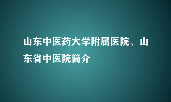 山东中医药大学附属医院、山东省中医院简介