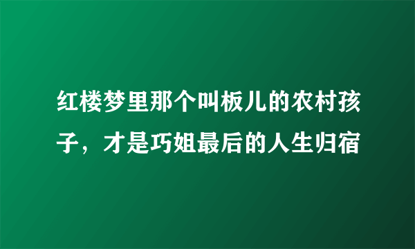 红楼梦里那个叫板儿的农村孩子，才是巧姐最后的人生归宿