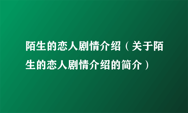 陌生的恋人剧情介绍（关于陌生的恋人剧情介绍的简介）