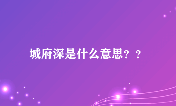 城府深是什么意思？？